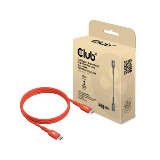 Cable Club 3D USB-C 240W 1m USB-IF Certificado Datos 480Mb Naranja