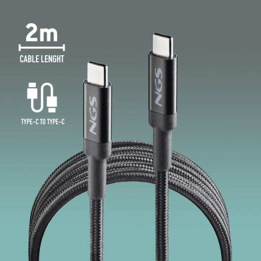 NGS KNOT 65W-2 Cable USB USB-C 2 m Negro