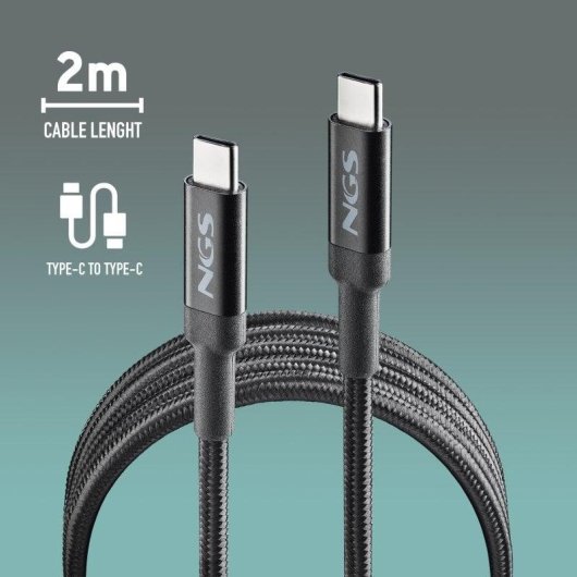 Cable USB-C a USB-C NGS KNOT 65W-2 2 metros Negro