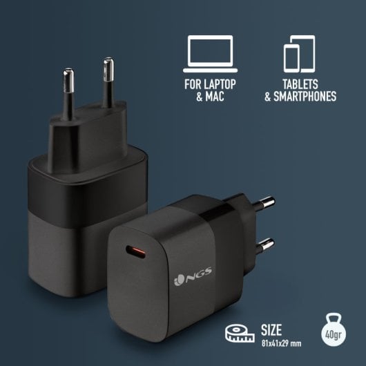 NGS BUD 20W Cargador Universal USB-C Carga Rápida Negro