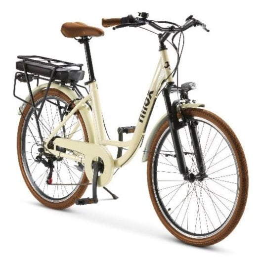 Bicicleta eléctrica Nilox 250W 65km autonomía 26? 6 velocidades LED beige/marrón