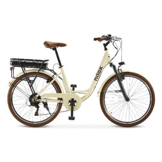 Bicicleta eléctrica Nilox 250W 65km autonomía 26? 6 velocidades LED beige/marrón