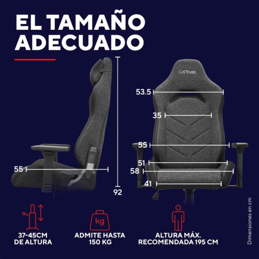 Chaise gaming Trust GXT 723 Ruya tissu gris ergonomique 3D 150 kg