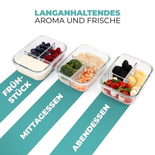 Boîte à repas Classbach C-fhdm4021g 3 compartiments verre Click & Safe 1000 ml