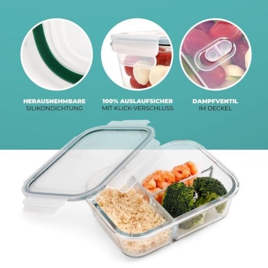 Boîte à repas Classbach C-fhdm4021g 3 compartiments verre Click & Safe 1000 ml
