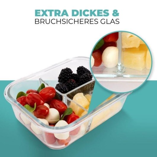 Boîte à repas Classbach C-fhdm4021g 3 compartiments verre Click & Safe 1000 ml