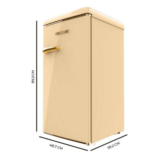 Frigorífico Cecotec Mini Retro 89cm 95L Clase E Gold Con Icebox Tirador Cromado