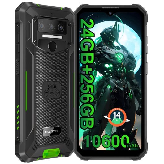 Smartphone robuste Oukitel WP23 Plus 4G 6,52 pouces 8 Go/256 Go 10 600 mAh Android 14 Vert