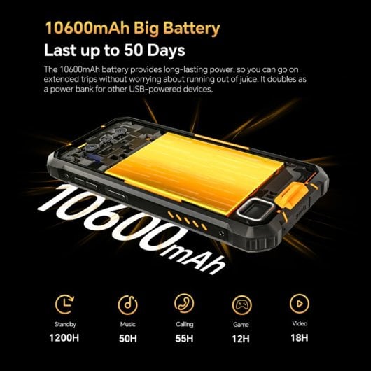 Smartphone robuste Oukitel WP23 Plus 4G 6,52 pouces 8 Go/256 Go 10 600 mAh Android 14 Vert