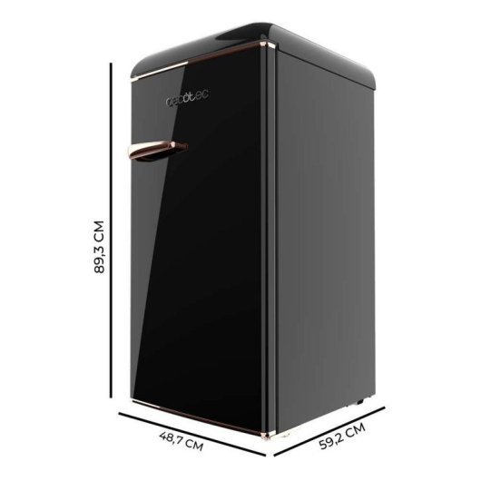 Frigorífico Cecotec Mini Retro 89cm 95L Clase E Negro Icebox Tirador Gold Rose