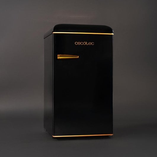 Frigorífico Cecotec Mini Retro 89cm 95L Clase E Negro Icebox Tirador Gold Rose