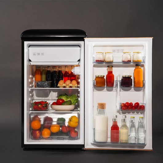 Frigorífico Cecotec Mini Retro 89cm 95L Clase E Negro Icebox Tirador Gold Rose