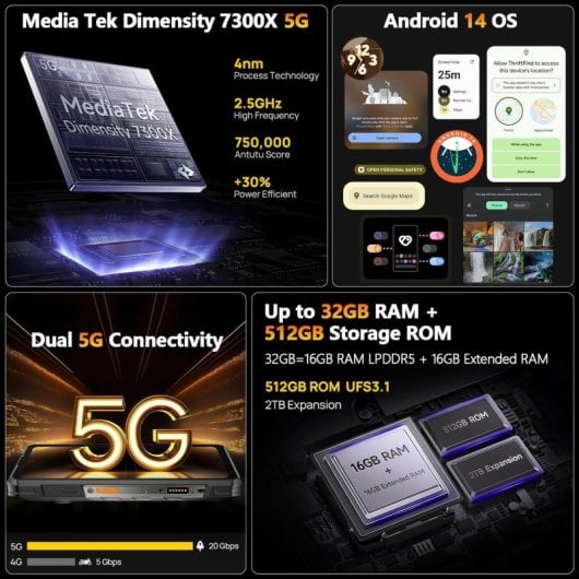 Ulefone Armor 30 Pro 32GB RAM Doble Pantalla 12800mAh 5G IP68 IP69K MIL-STD-810H