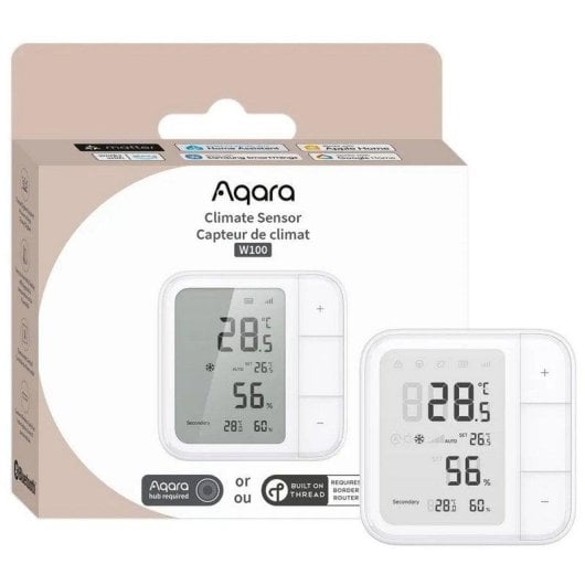 Sensor de Temperatura e Humidade Aqara W100 Thread Zigbee LCD 3 Botões 9 Ações