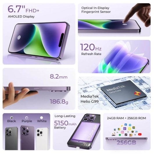 Oukitel P1 8GB 256GB 120Hz NFC Dual SIM Carga Rápida Android 14