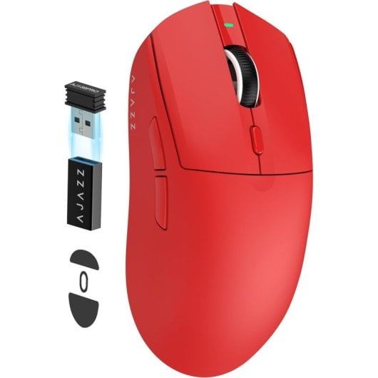 Ratón Ajazz inalámbrico 26000 DPI ultraligero 59g sensor óptico 6 botones rojo