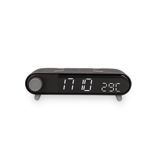Sveglia con caricabatterie wireless Ksix da 10 W, tecnologia Qi, indicatore di temperatura, nero