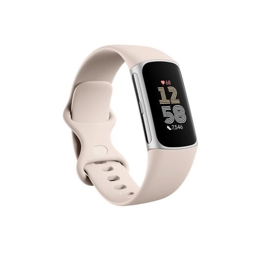 Aktivitätsarmband Fitbit Charge 6 AMOLED GPS NFC Beige Silber 7 Tage Herzfrequenzsensor Stressmanagement