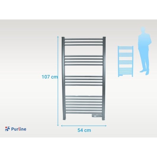 Toallero eléctrico Purline NTW-11 500W IP24 Display LED Temporizador Aluminio 54x4x107cm