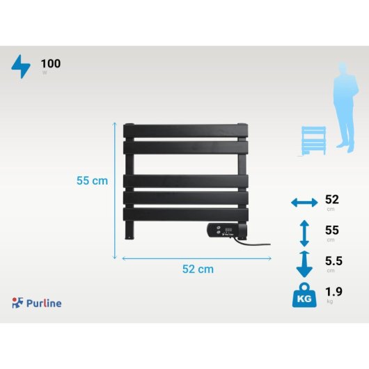 Toallero eléctrico Purline NTW-08 aluminio negro 100W pantalla LED bajo consumo