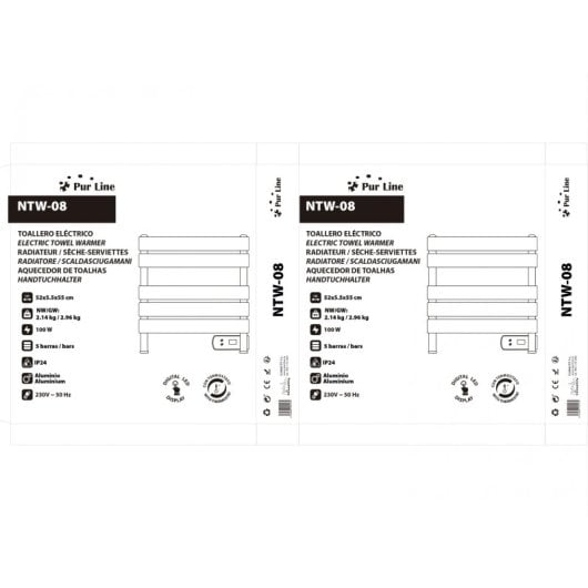 Toallero eléctrico Purline NTW-08 aluminio negro 100W pantalla LED bajo consumo
