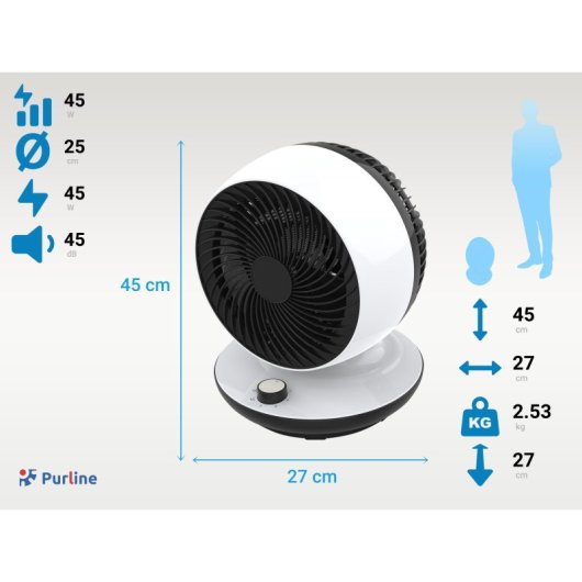 Ventilador Purline VENTY TA 45 45W Control electrónico Oscilación Vertical Blanco/Negro ABS