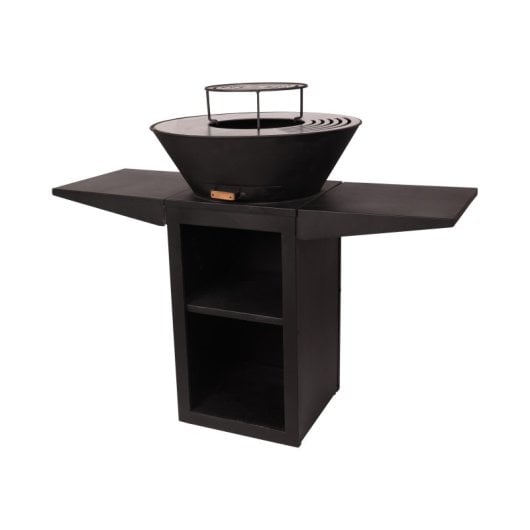 Barbacoa Purline EFP57 acero corten o negro, placa circular 60 cm, carbón/leña/pellets