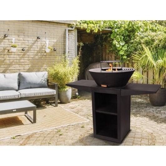 Barbacoa Purline EFP57 acero corten o negro, placa circular 60 cm, carbón/leña/pellets