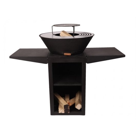 Barbacoa Purline EFP57 acero corten o negro, placa circular 60 cm, carbón/leña/pellets