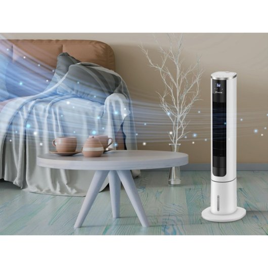 Enfriador Evaporativo Purline RAFY 75N Torre Control Táctil 45W Ionizador 4L 3 Velocidades Mando Oscilación Blanco/Negro