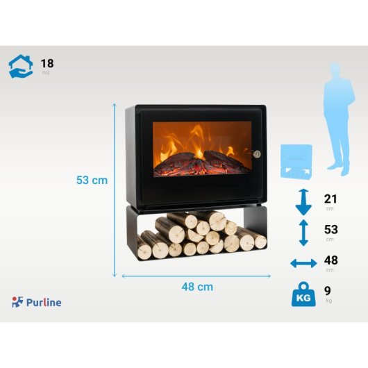 Chimenea eléctrica Purline CHE-710 1000-2000W cristal templado termostato temporizador 48x21x53cm