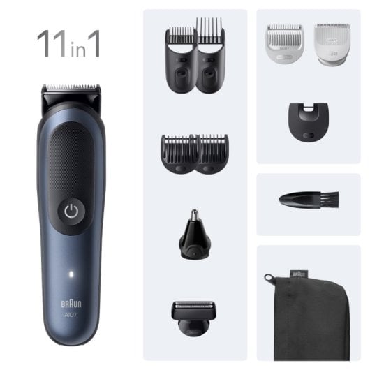 Recortadora Braun AIO7540 Negro/Azul 14 longitudes 120min Resistente al Agua 11 Accesorios