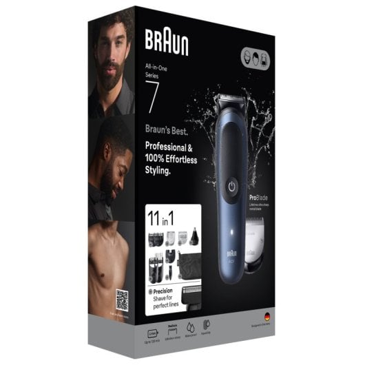 Recortadora Braun AIO7540 Negro/Azul 14 longitudes 120min Resistente al Agua 11 Accesorios