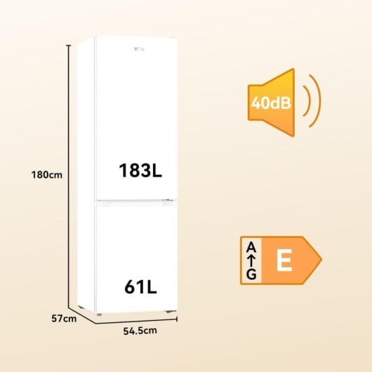 VOK EVR-244DEW Frigorífico Combi 180cm 244L Clase E Puertas Reversibles Congelación Rápida LED Blanco
