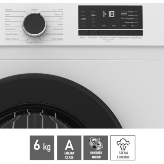 VOK EVW-6BAWL21 Lavadora Carga Frontal 6kg 1200rpm Motor Inverter con Vapor Blanca