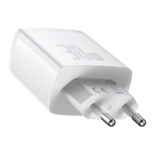 Cargador compacto Baseus CCXJ-E02 20W USB-C/USB-A carga rápida QC 3.0/PD 3.0 Blanco