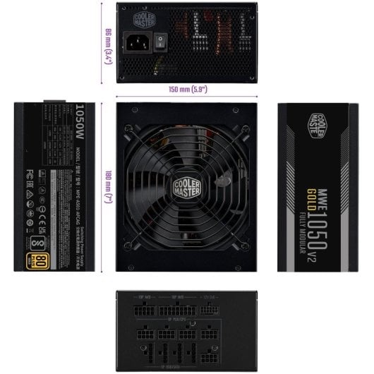 Bloc d'alimentation Cooler Master 1050 W 80+ Gold MWE V2 ATX3.1 avec protection avancée