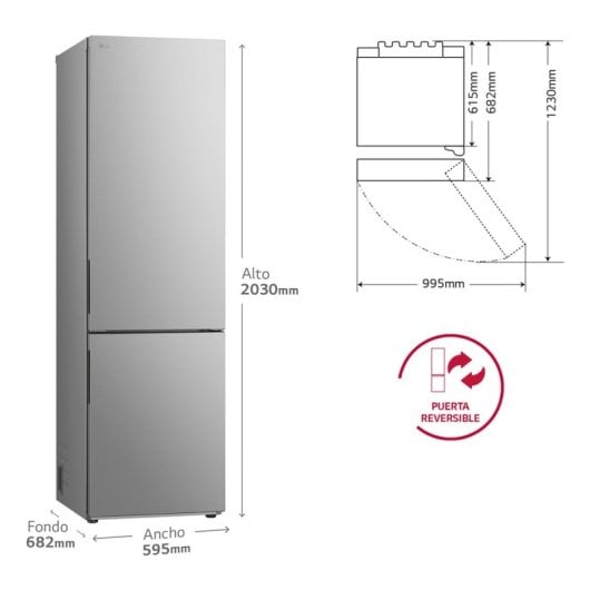 Frigorifero LG Combi Inverter LinearCooling 203cm 277L D Acciaio Inox Anti-impronta LED