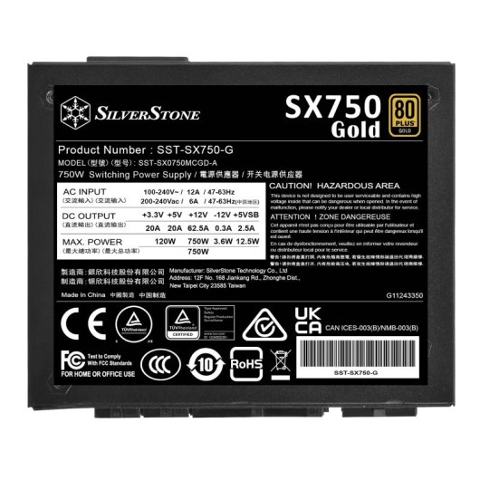 Silverstone 750-W-Netzteil, 80+ Gold-zertifiziert, SX750 Gold, modular, SFX, japanische Kondensatoren