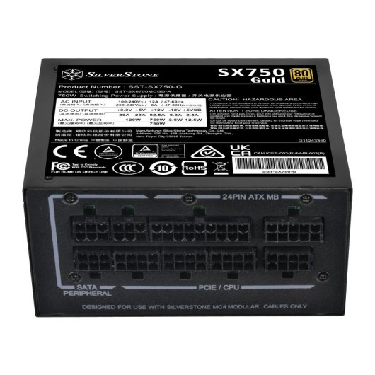 Silverstone 750-W-Netzteil, 80+ Gold-zertifiziert, SX750 Gold, modular, SFX, japanische Kondensatoren