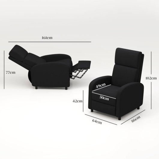 Homcom Poltrona Relax Reclinável Manual com Apoio para Pés Máx.120Kg Preta