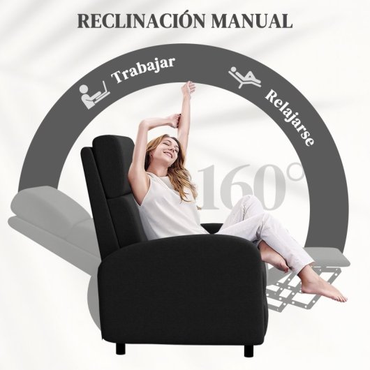 Homcom Poltrona Relax Reclinável Manual com Apoio para Pés Máx.120Kg Preta