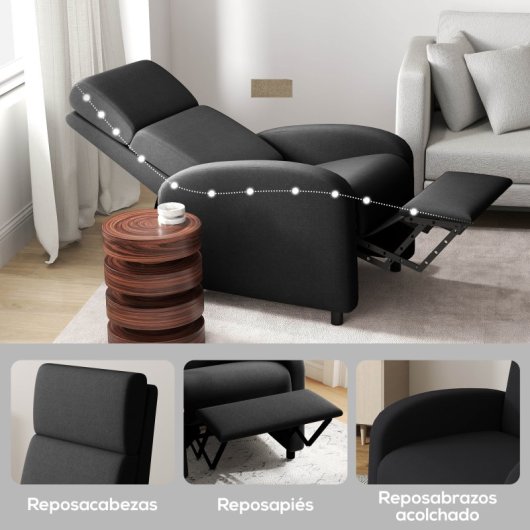 Homcom Poltrona Relax Reclinável Manual com Apoio para Pés Máx.120Kg Preta