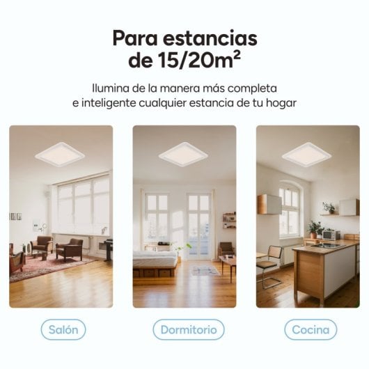 Ksix Celeste Plafón Smartled, Diseño Cuadrado, Altavoz, Rgbic + Cct, 48,5 X 48,5 X 9 Cm, 4450 Lm, 35w, App Tuya, Blanco