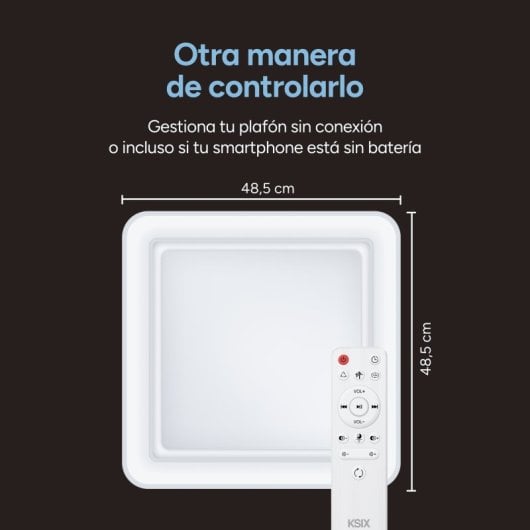 Ksix Celeste Plafón Smartled, Diseño Cuadrado, Altavoz, Rgbic + Cct, 48,5 X 48,5 X 9 Cm, 4450 Lm, 35w, App Tuya, Blanco