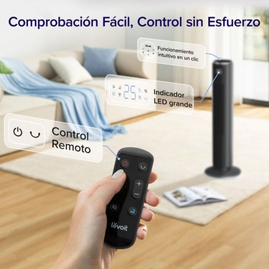 Ventoinha de Torre Levoit TempSense 36 DC, 12 Velocidades, 20 dBA, Controlo Remoto