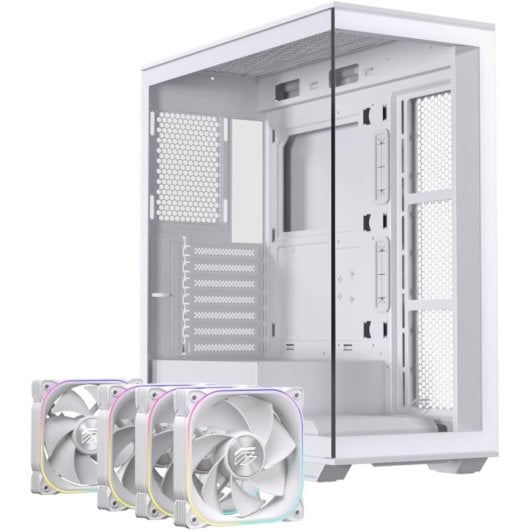 Torre Einarex Prisma S700 RGB White Cristal Templado, Soporte 9 Ventiladores, ATX, Midi Tower