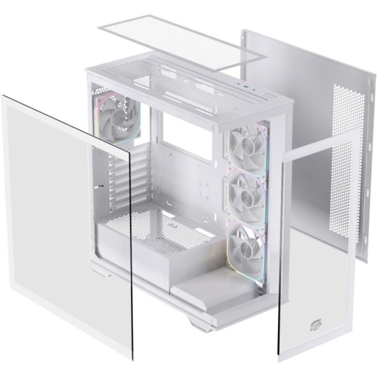 Torre Einarex Prisma S700 RGB White Cristal Templado, Soporte 9 Ventiladores, ATX, Midi Tower