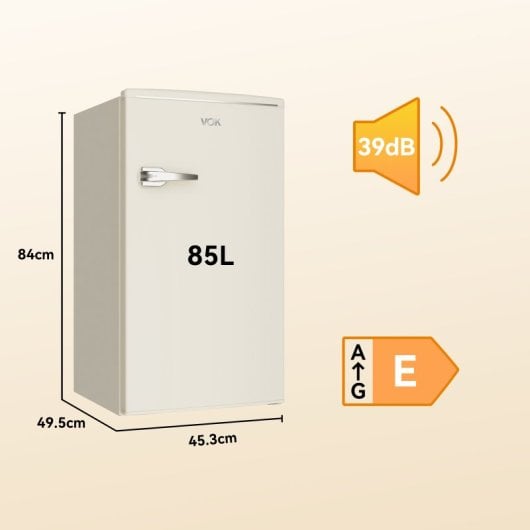 Frigorífico VOK Retro 84cm 85L E Crema Puerta Reversible Iluminación LED Silencioso