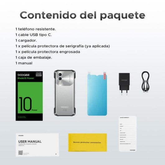 Smartphone Doogee Blade 10 Power 24 Go RAM 256 Go IP68 Android 14 Octa-Core 10300 mAh NFC